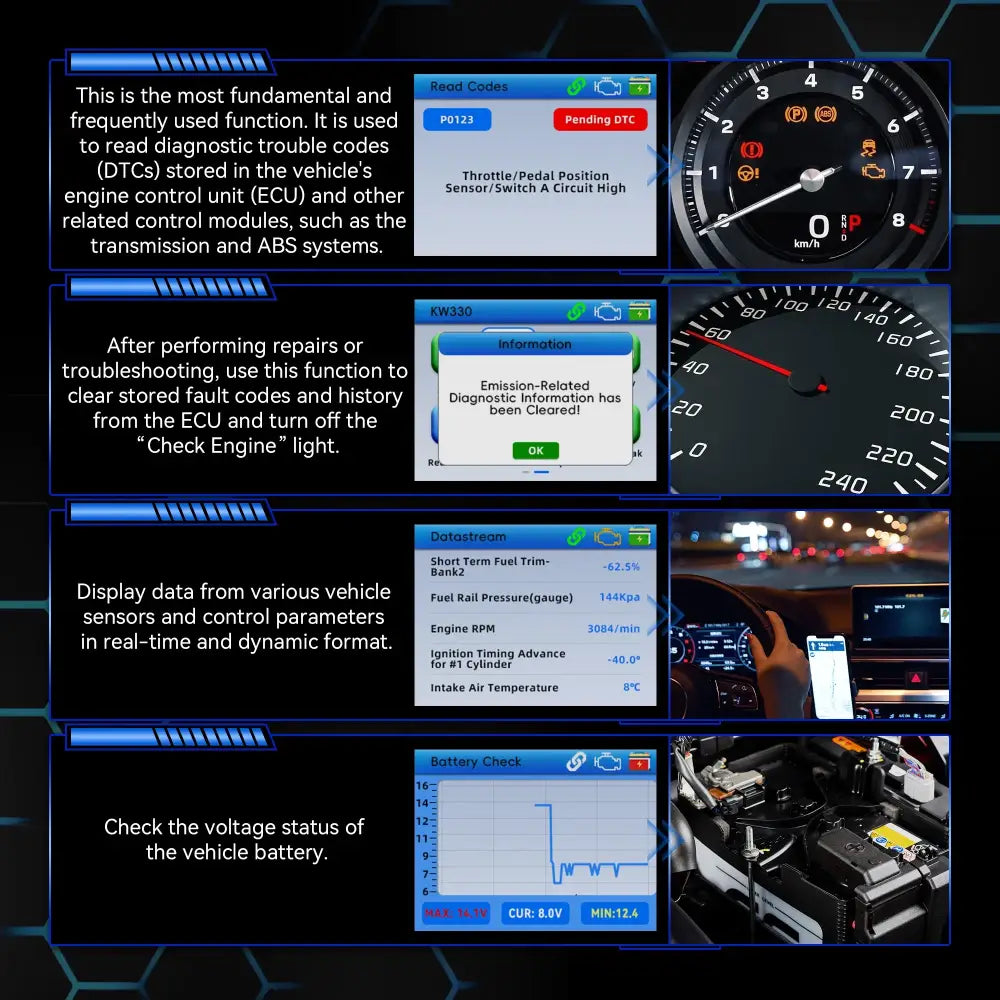 2026 KONNWEI KW330 Car OBD2 Fault Scanner Engine Battery Test Fault Code Clear Real-Time Data Professional OBD