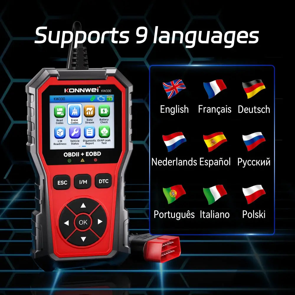 2026 KONNWEI KW330 Car OBD2 Fault Scanner Engine Battery Test Fault Code Clear Real-Time Data Professional OBD
