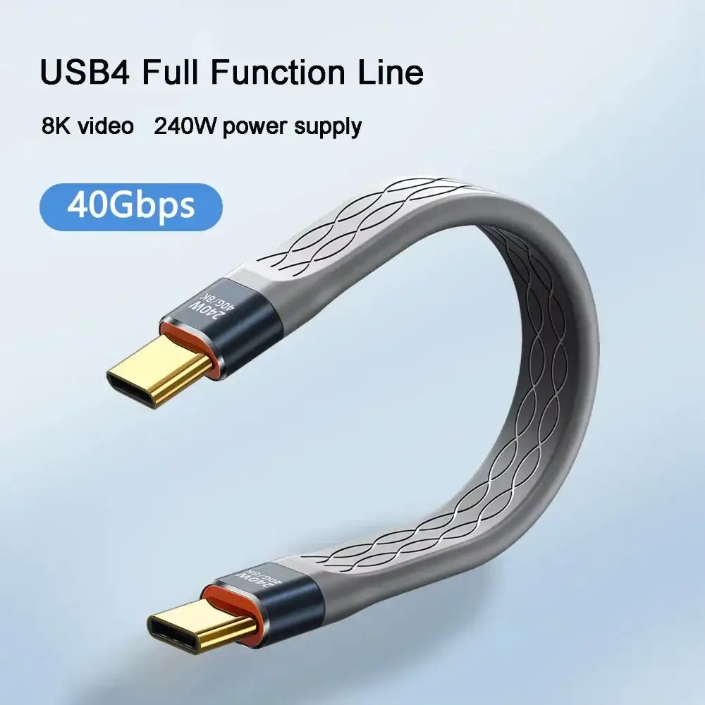 240W 40GB Short USB-C to USB-C Fast Charging Cable with 40Gbps Data Transfer and 8K Video Support - Gray / 13Cm