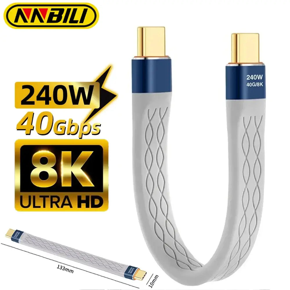 240W 40GB Short USB-C to USB-C Fast Charging Cable with 40Gbps Data Transfer and 8K Video Support - Gray / 13Cm