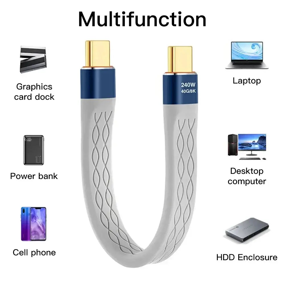 240W 40GB Short USB-C to USB-C Fast Charging Cable with 40Gbps Data Transfer and 8K Video Support - Gray / 13Cm