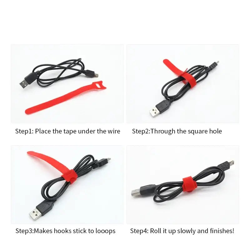 250mm Reusable Fastening Cable Ties Hook and Loop Tape Cable Straps Wire Ties Cable Management Adjustable Cord