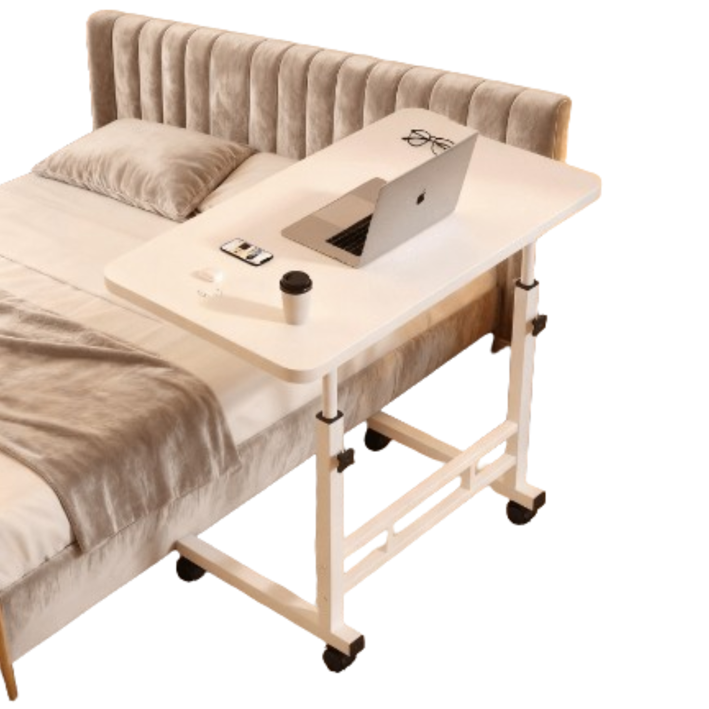 Compact Adjustable Bedside Work Desk with a 4-Wheel Mobile Design