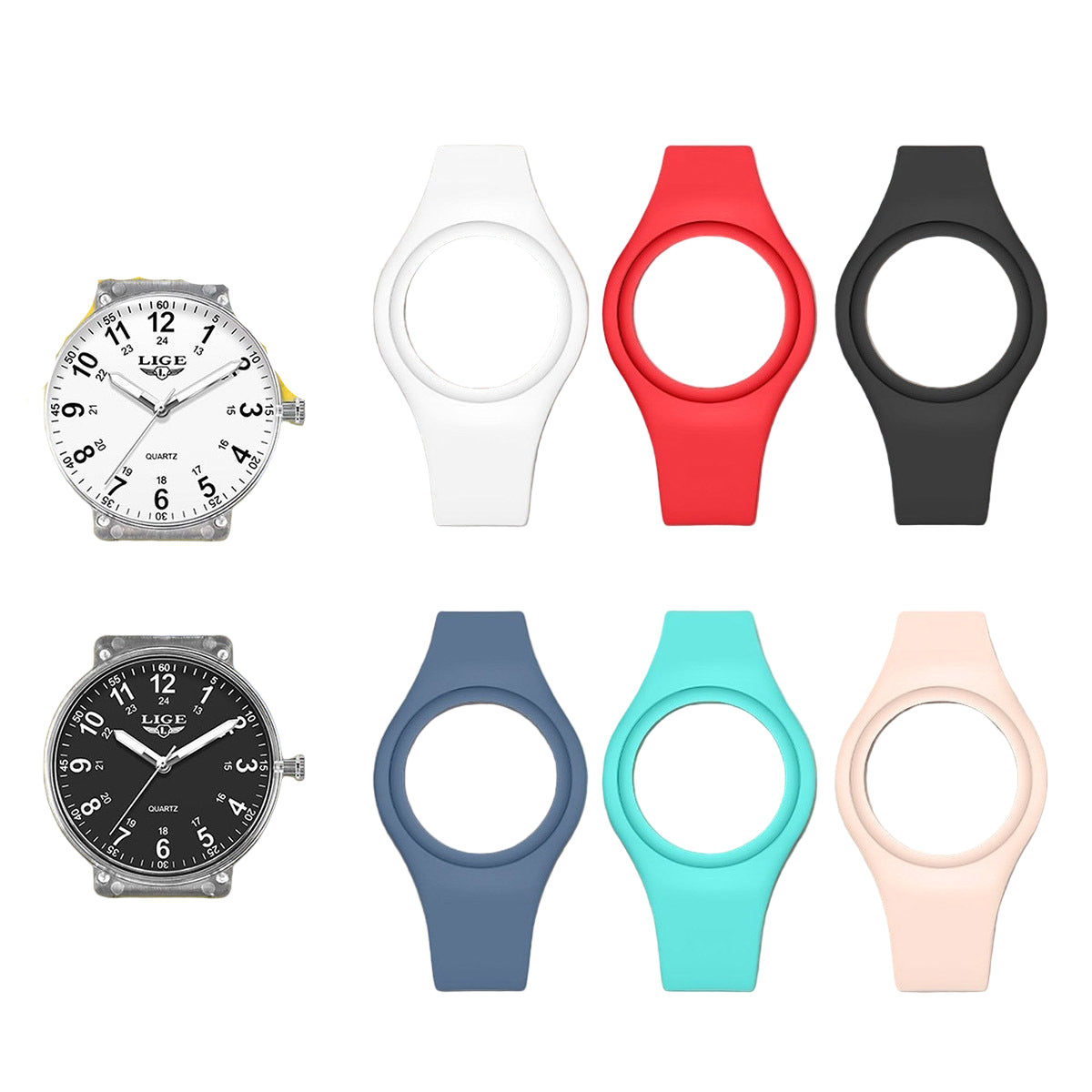 LIGE Minimalist Silicone Quartz Watch – Unisex Design (Available in Multiple Colour Combinations)