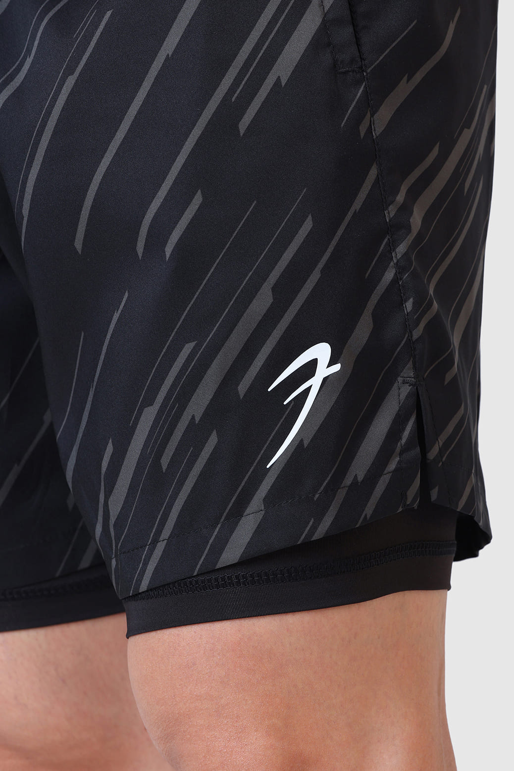 2 in 1 Printed Compression Shorts Black