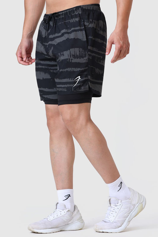 2 in 1 Printed Compression Shorts Olive