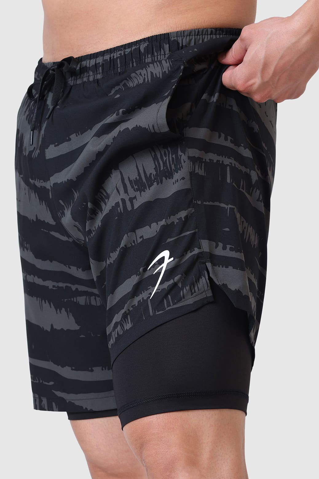 2 in 1 Printed Compression Shorts Olive