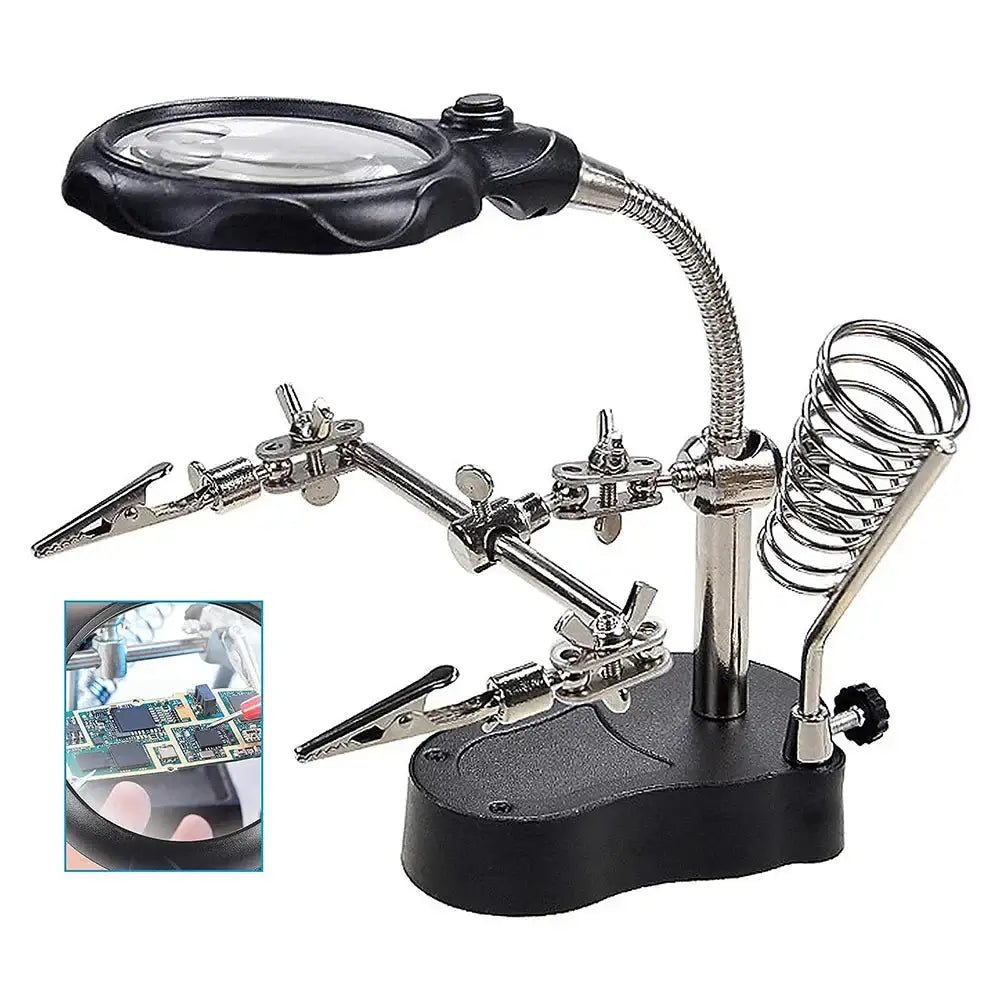 3.5X/12X Welding Magnifier with Auxiliary Clip & Stand - Black - HBC