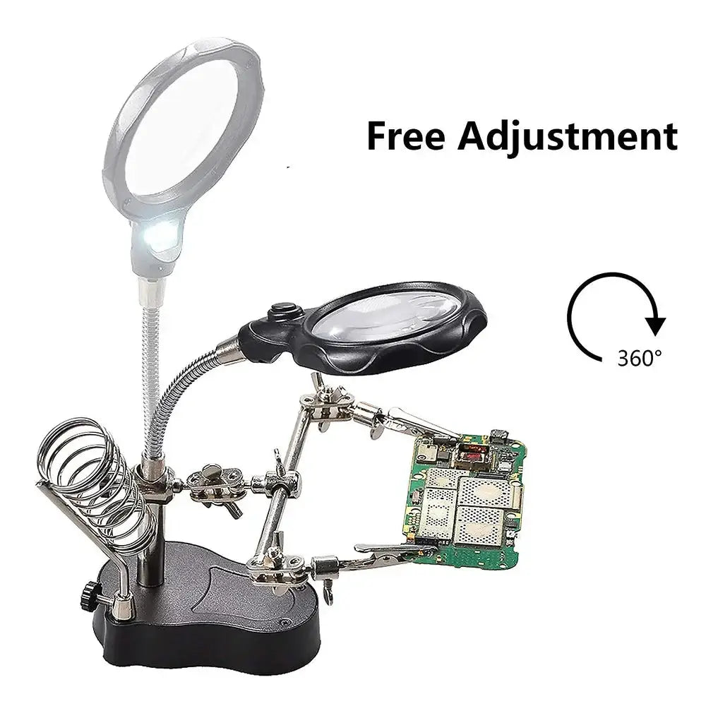 3.5X/12X Welding Magnifier with Auxiliary Clip & Stand - Black - HBC