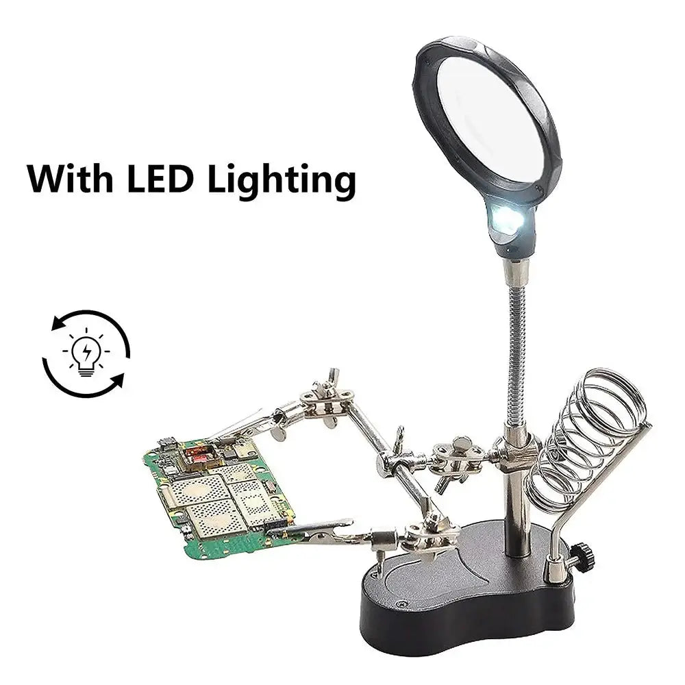 3.5X/12X Welding Magnifier with Auxiliary Clip & Stand - Black - HBC