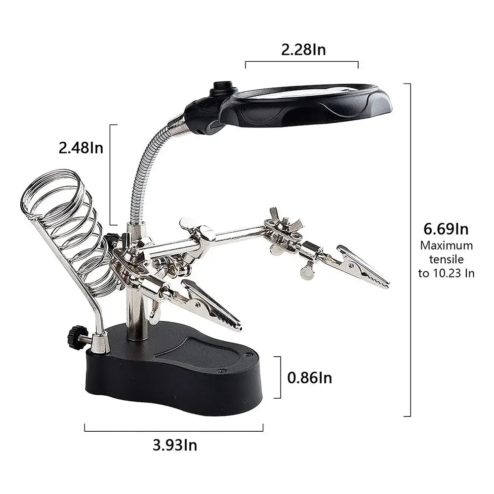 3.5X/12X Welding Magnifier with Auxiliary Clip & Stand - Black - HBC