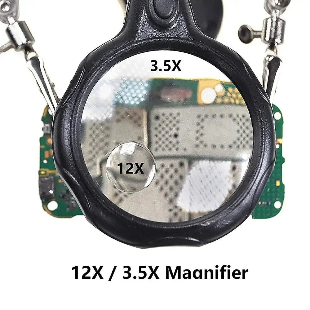 3.5X/12X Welding Magnifier with Auxiliary Clip & Stand - Black - HBC