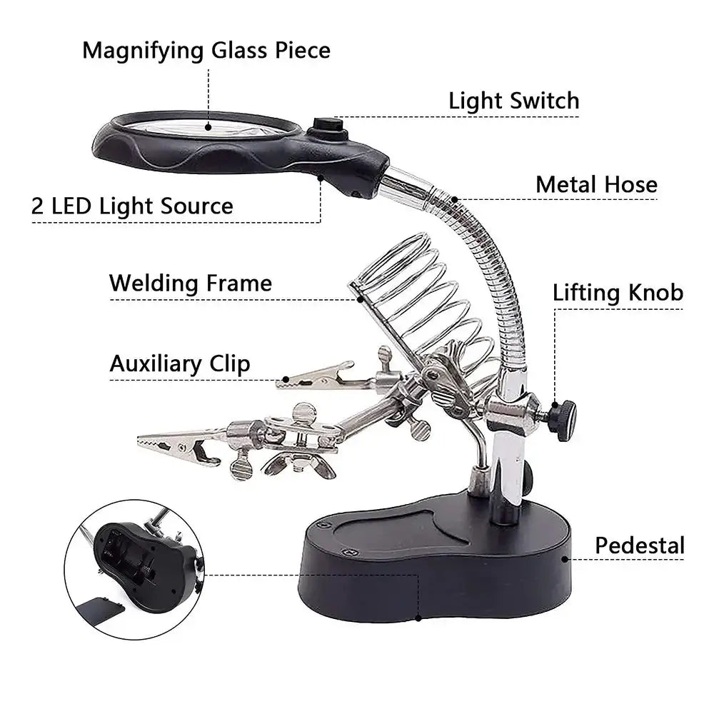 3.5X/12X Welding Magnifier with Auxiliary Clip & Stand - Black - HBC