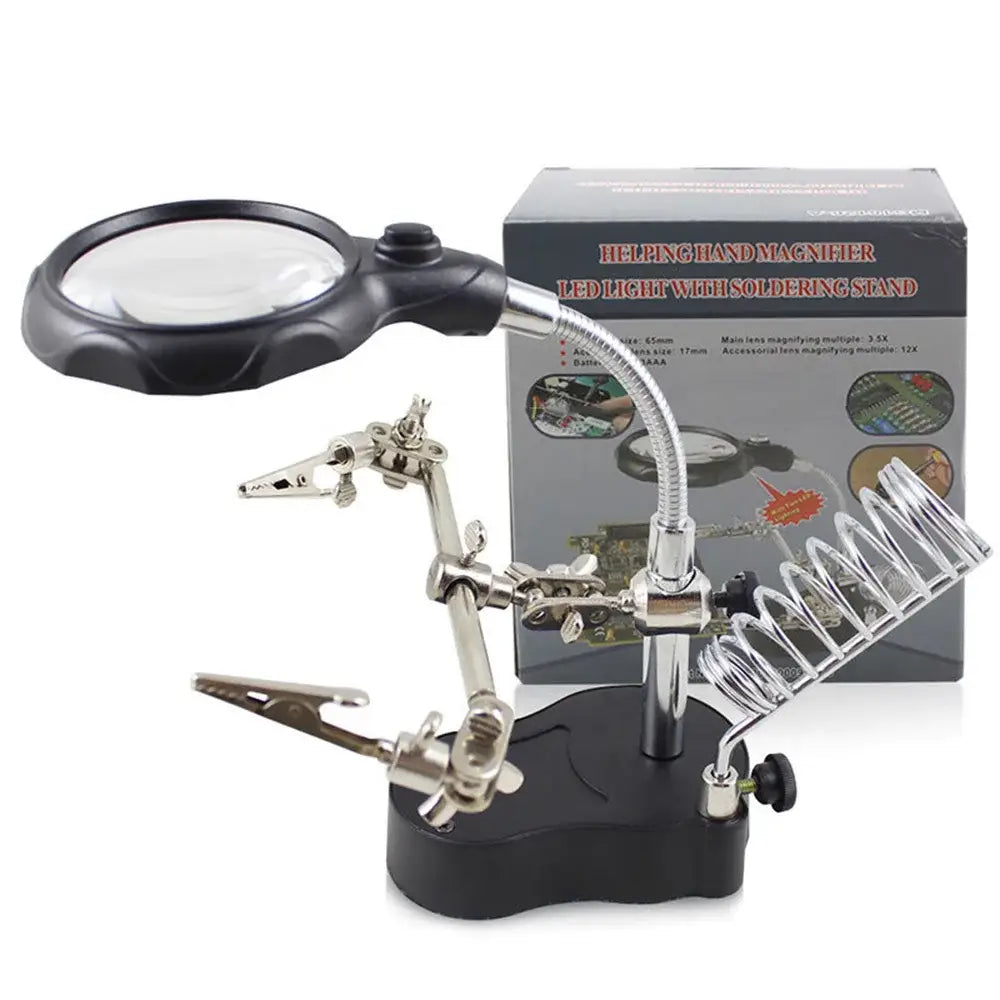 3.5X/12X Welding Magnifier with Auxiliary Clip & Stand - Black - HBC