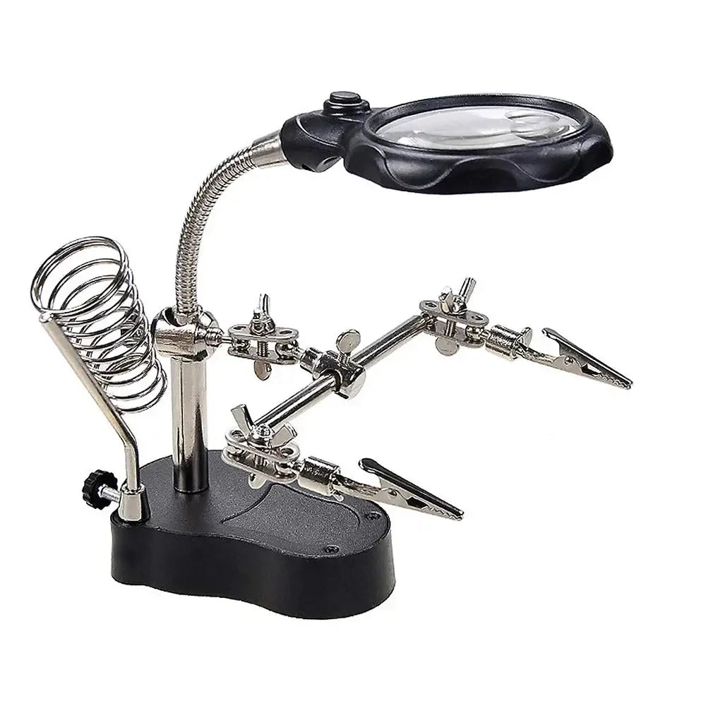 3.5X/12X Welding Magnifier with Auxiliary Clip & Stand - Black - HBC