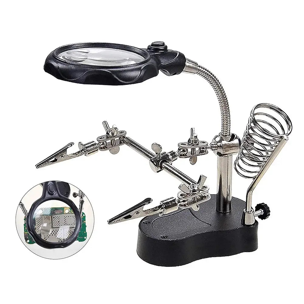3.5X/12X Welding Magnifier with Auxiliary Clip & Stand - Black - HBC