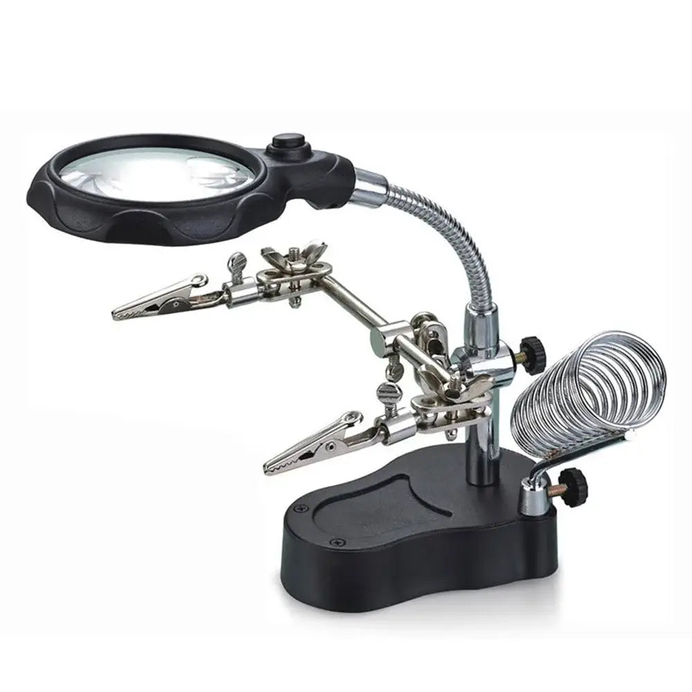 3.5X/12X Welding Magnifier with Auxiliary Clip & Stand - Black - HBC