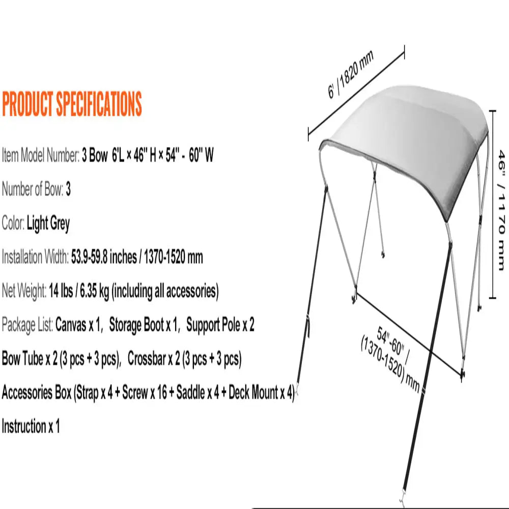 3-Bow Bimini Top Boat Canopy – 900D Polyester (different sizes available) - SS