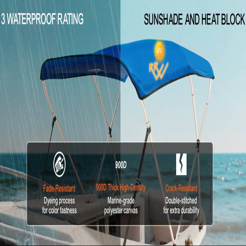 3-Bow Bimini Top Boat Canopy – 900D Polyester (different sizes available) - SS
