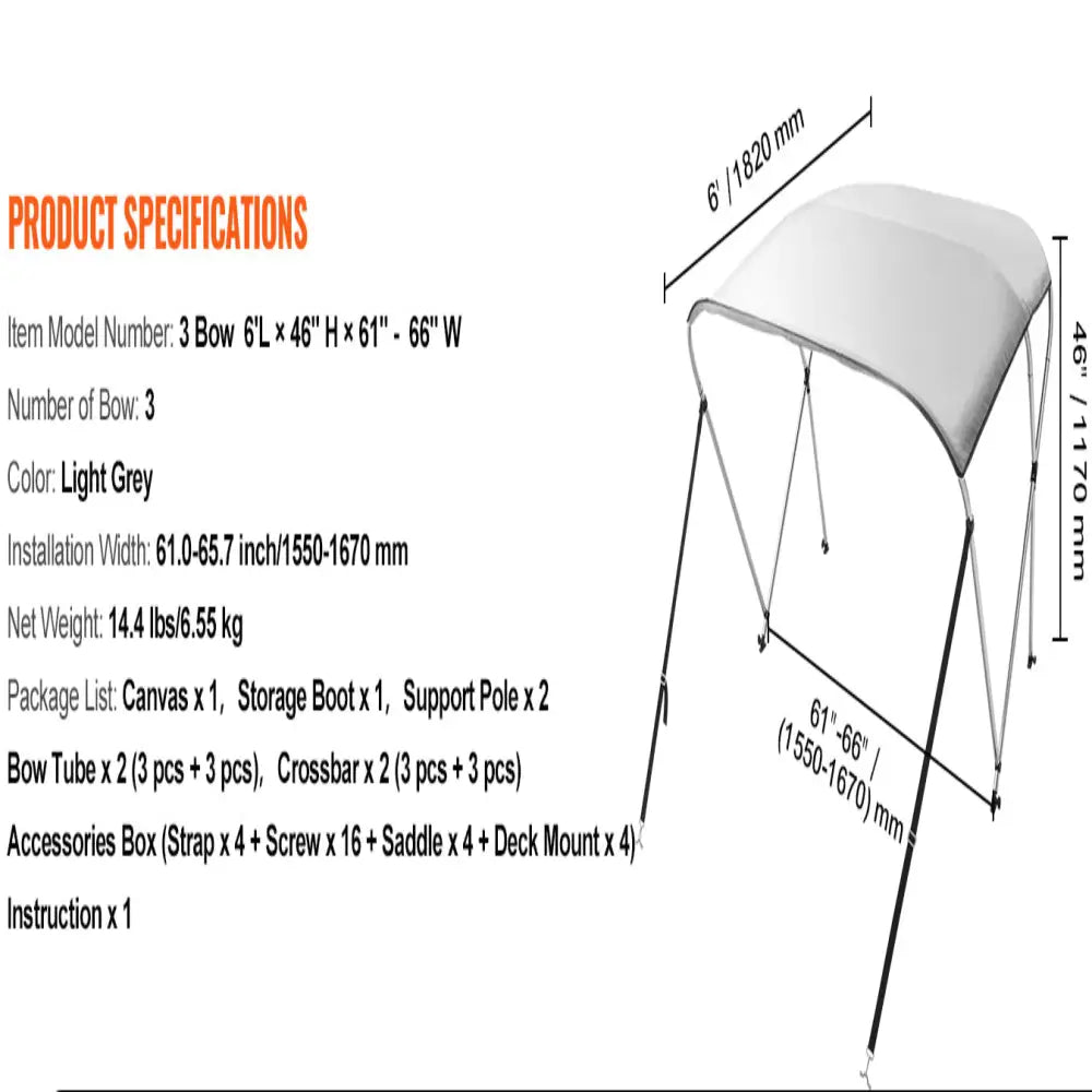 3-Bow Bimini Top Boat Canopy – 900D Polyester (different sizes available) - SS