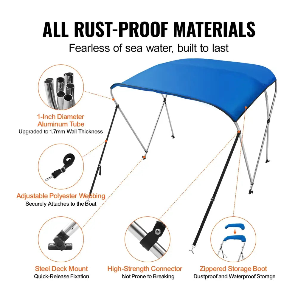 3-Bow Bimini Top Boat Canopy – 900D Polyester (different sizes available) - SS
