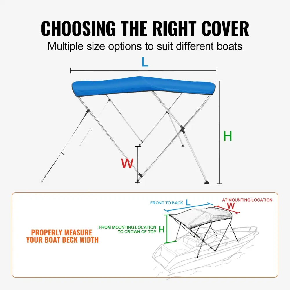 3-Bow Bimini Top Boat Canopy – 900D Polyester (different sizes available) - SS