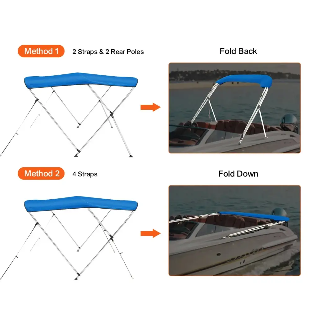 3-Bow Bimini Top Boat Canopy – 900D Polyester (different sizes available) - SS
