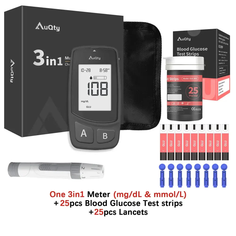 3-in-1 Blood Glucose Uric Acid & Cholesterol Meter - Meter And Glu Strip / Gout Monitor - HBC
