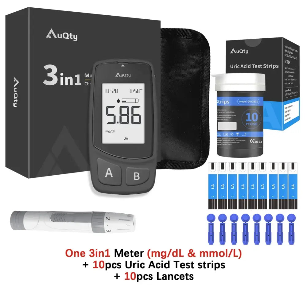 3-in-1 Blood Glucose Uric Acid & Cholesterol Meter - Meter And UA Strip / Gout Monitor - HBC