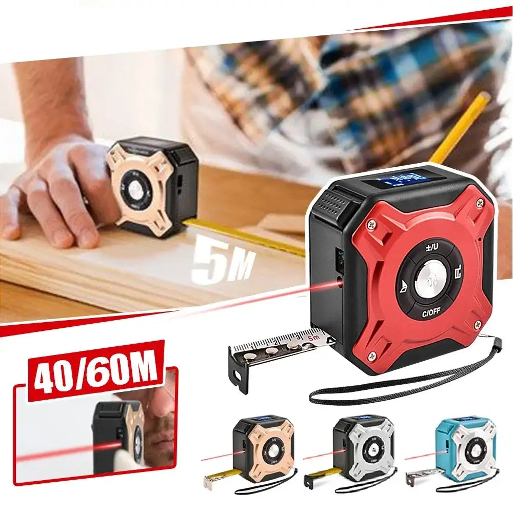 3-in-1 Laser Measuring Tool - 40/60M Distance Meter with Stainless Steel Digital Tape Measure and 5M Retractable
