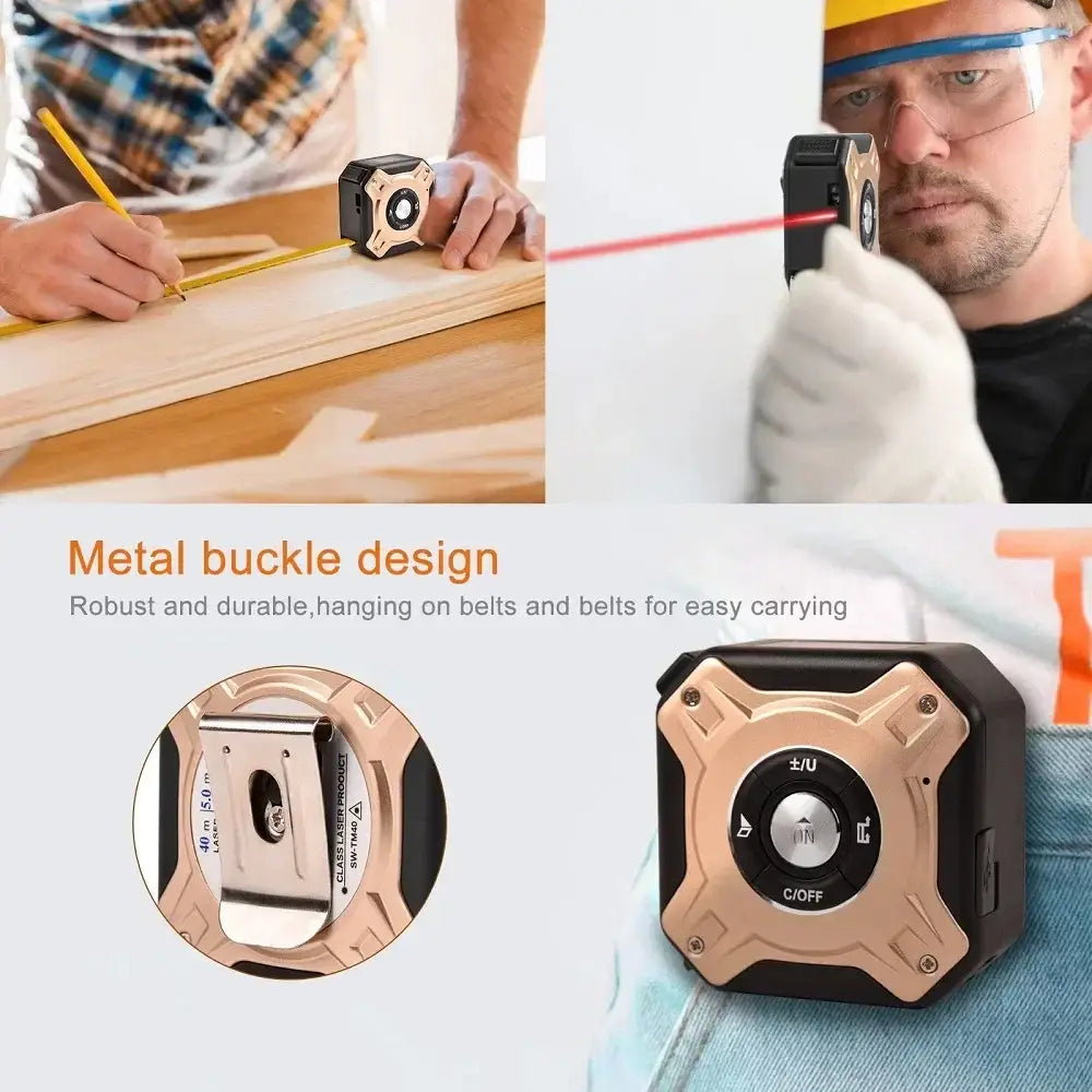 3-in-1 Laser Measuring Tool - 40/60M Distance Meter with Stainless Steel Digital Tape Measure and 5M Retractable
