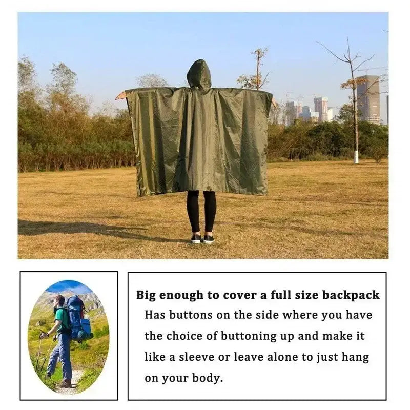 3 in 1 Multifunctional Raincoat Backpack Rain Cover Hiking Cycling Poncho Waterproof Tent Outdoor Camping Shade Tent