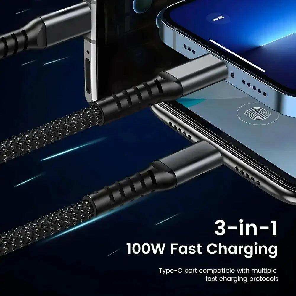 3-in-1 Super Fast Charging Cable - Black
