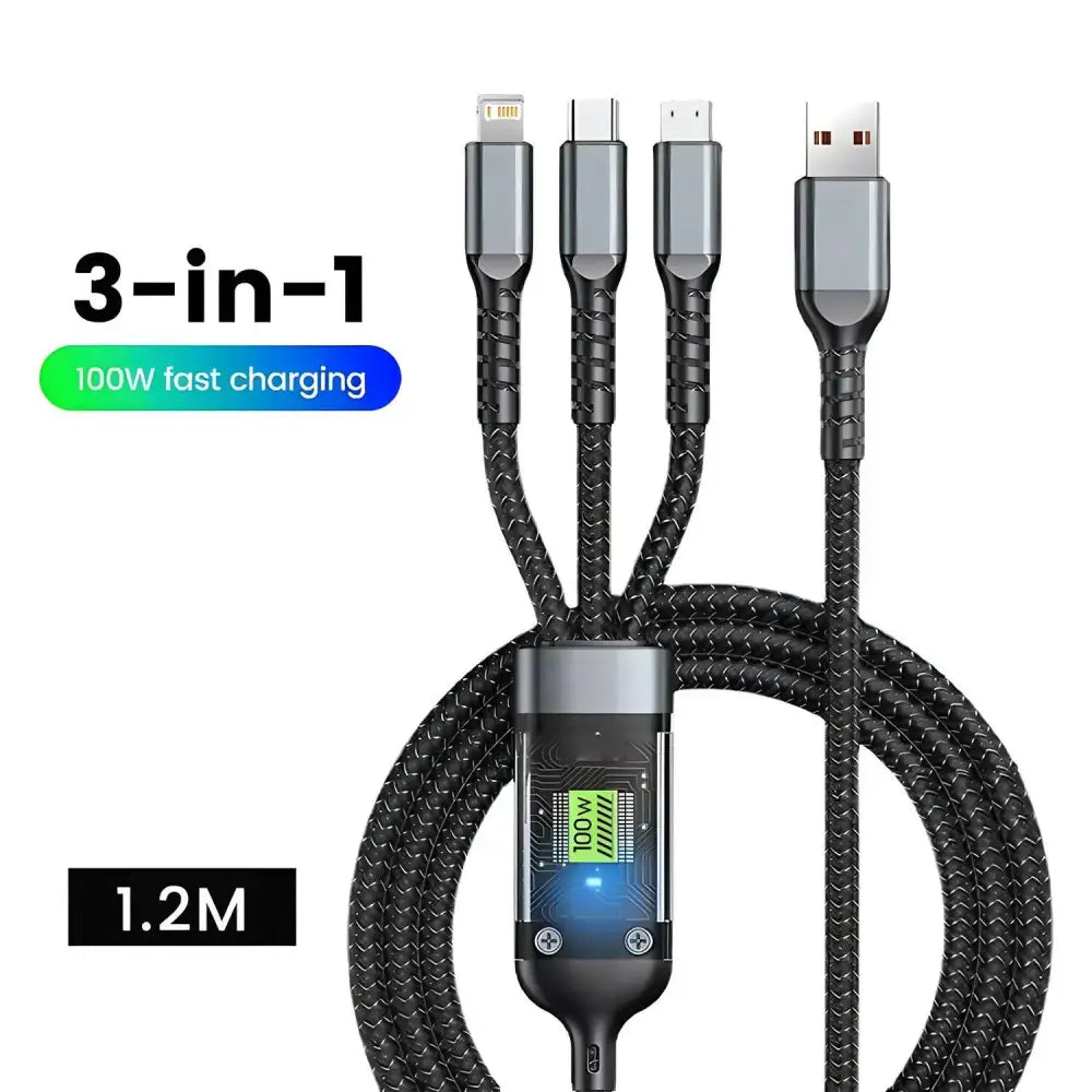 3-in-1 Super Fast Charging Cable - Black
