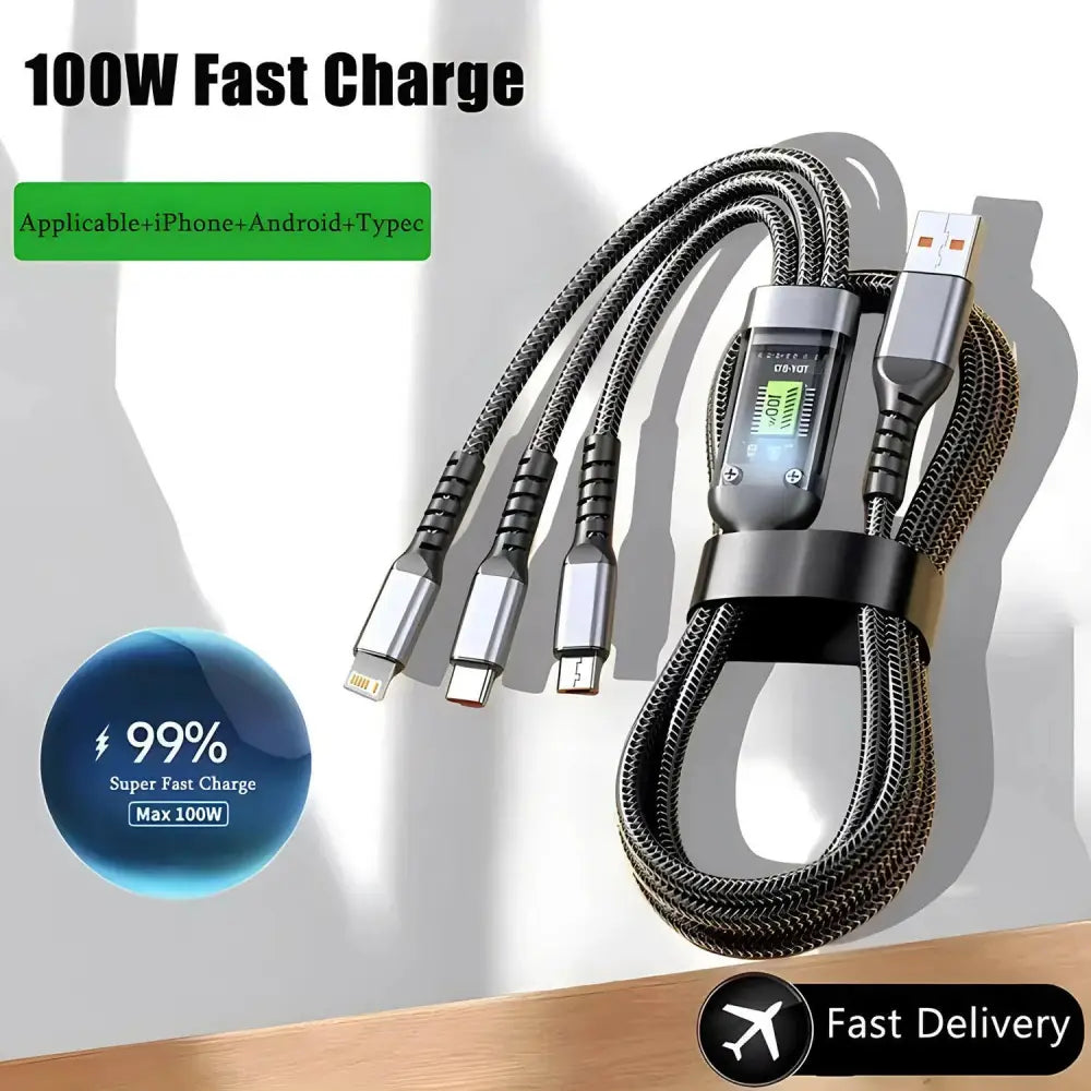 3-in-1 Super Fast Charging Cable - Black