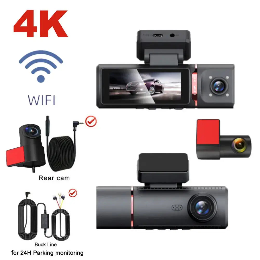 3-Lens Car Camera – Front/Inside/Rear 4K DVR (different models available) - 3CH NO GPS / 128GB / Dash Cam - HBC
