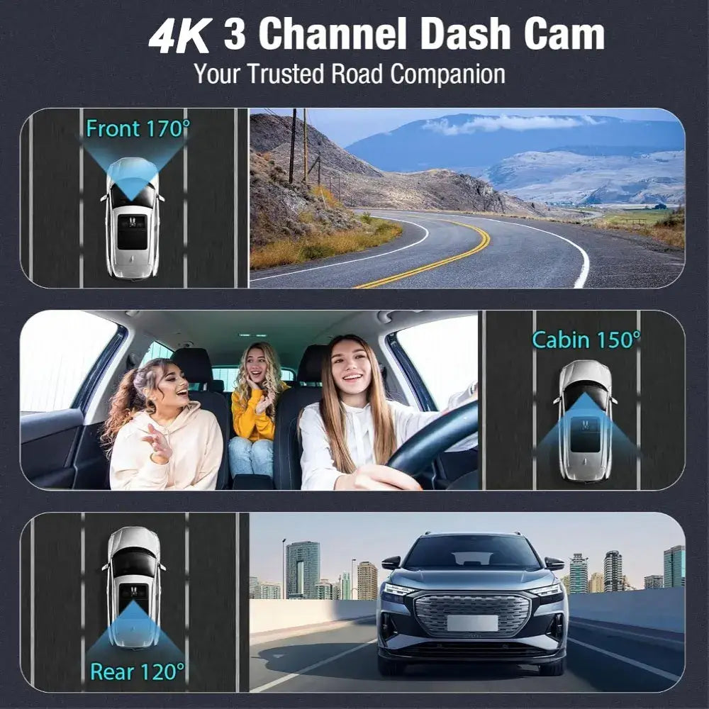 3-Lens Car Camera – Front/Inside/Rear 4K DVR (different models available) - HBC