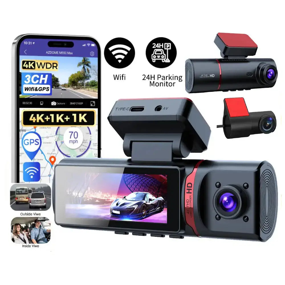 3-Lens Car Camera – Front/Inside/Rear 4K DVR (different models available) - HBC
