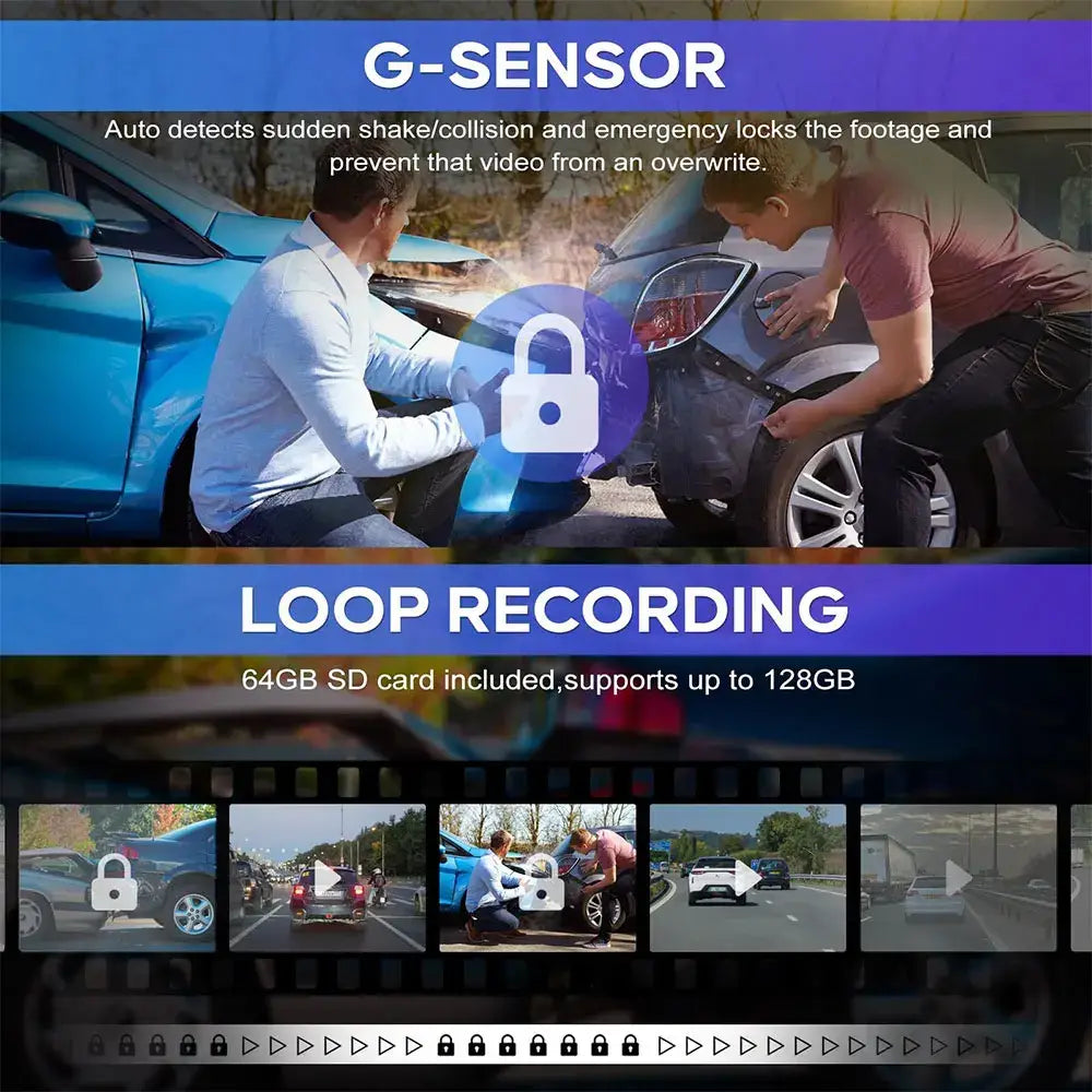 3-Lens Car Camera – Front/Inside/Rear 4K DVR (different models available) - HBC