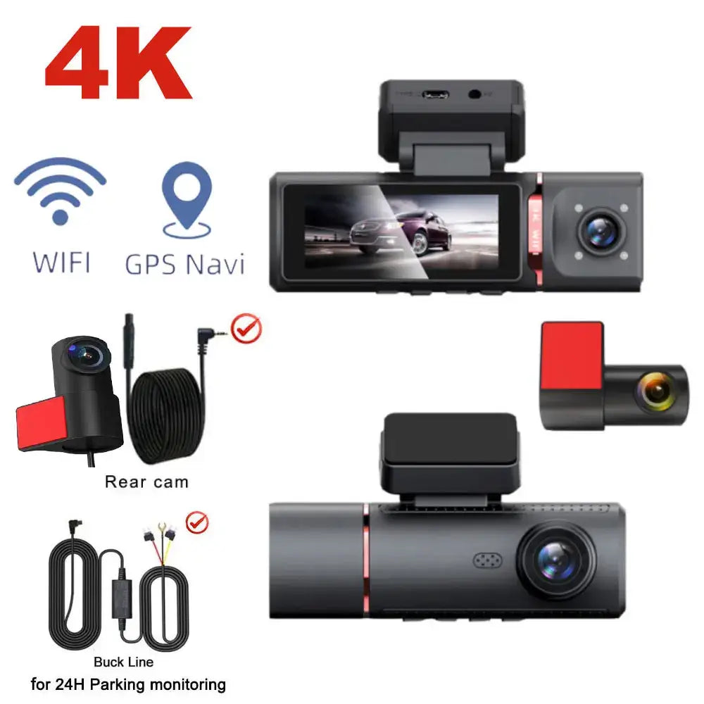3-Lens Car Camera – Front/Inside/Rear 4K DVR (different models available) - 3CH With GPS / 128GB / Dash Cam - HBC