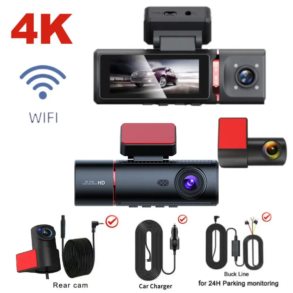 3-Lens Car Camera – Front/Inside/Rear 4K DVR (different models available) - 3CH NO GPS 24h Kit / 128GB / Dash Cam - HBC