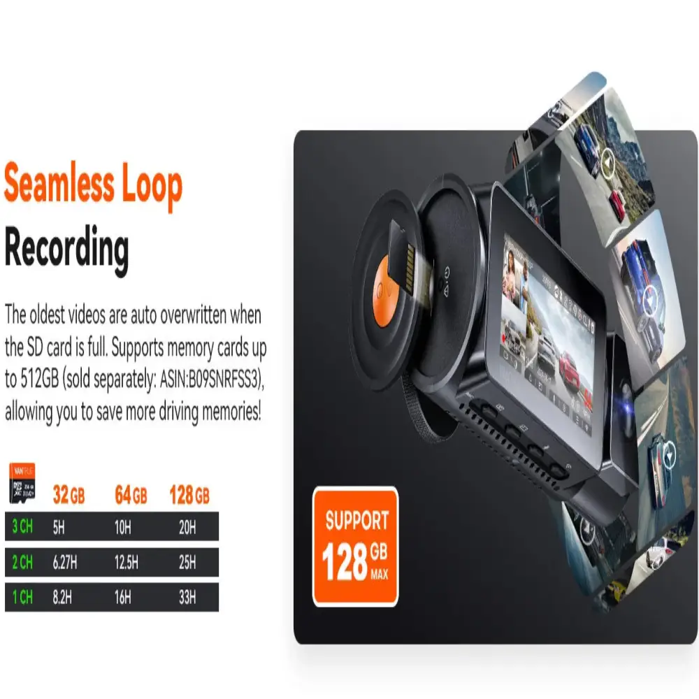 3-Lens Car Camera – Front/Inside/Rear 4K DVR (different models available) - HBC