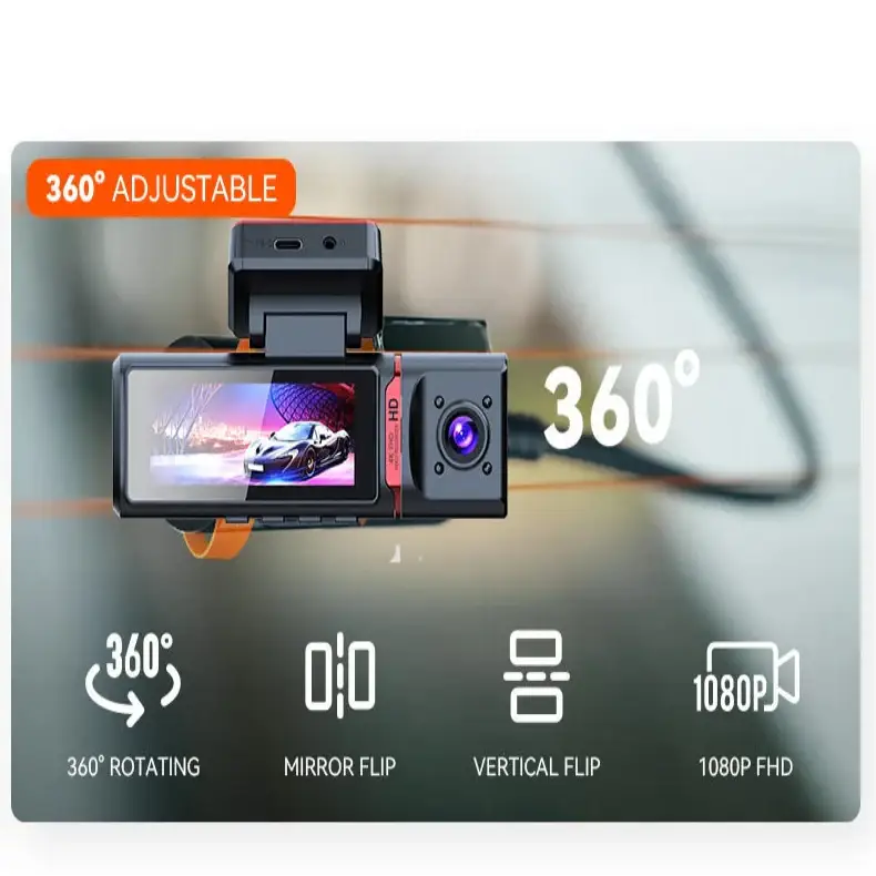 3-Lens Car Camera – Front/Inside/Rear 4K DVR (different models available) - HBC