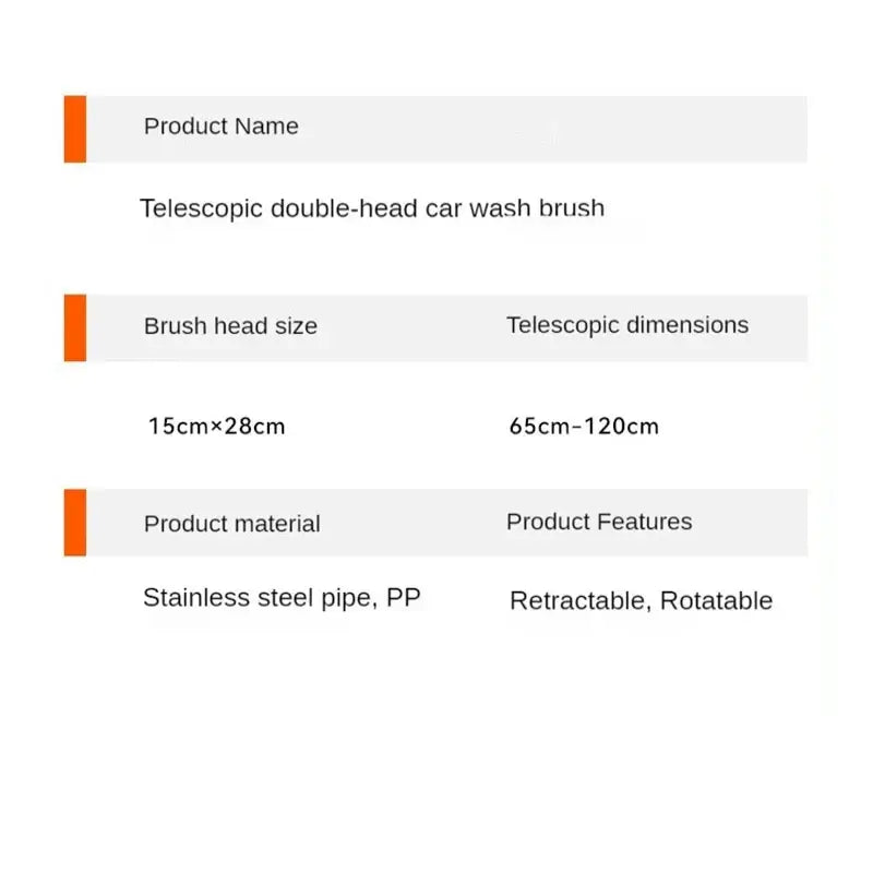 3-Section Telescopic Car Wash Mop with Double Brush Head - HBC