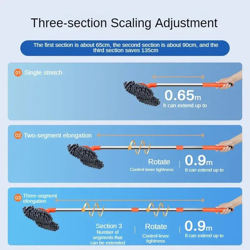 3-Section Telescopic Car Wash Mop with Double Brush Head - HBC