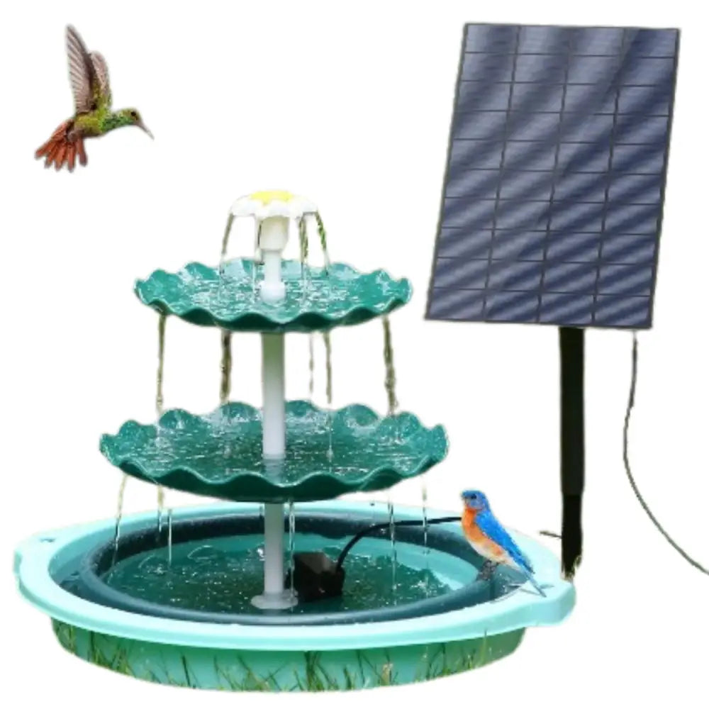 3-Tier Bird Bath with Detachable DIY Solar Fountain with 25W Pump - Green-7.5W - SS