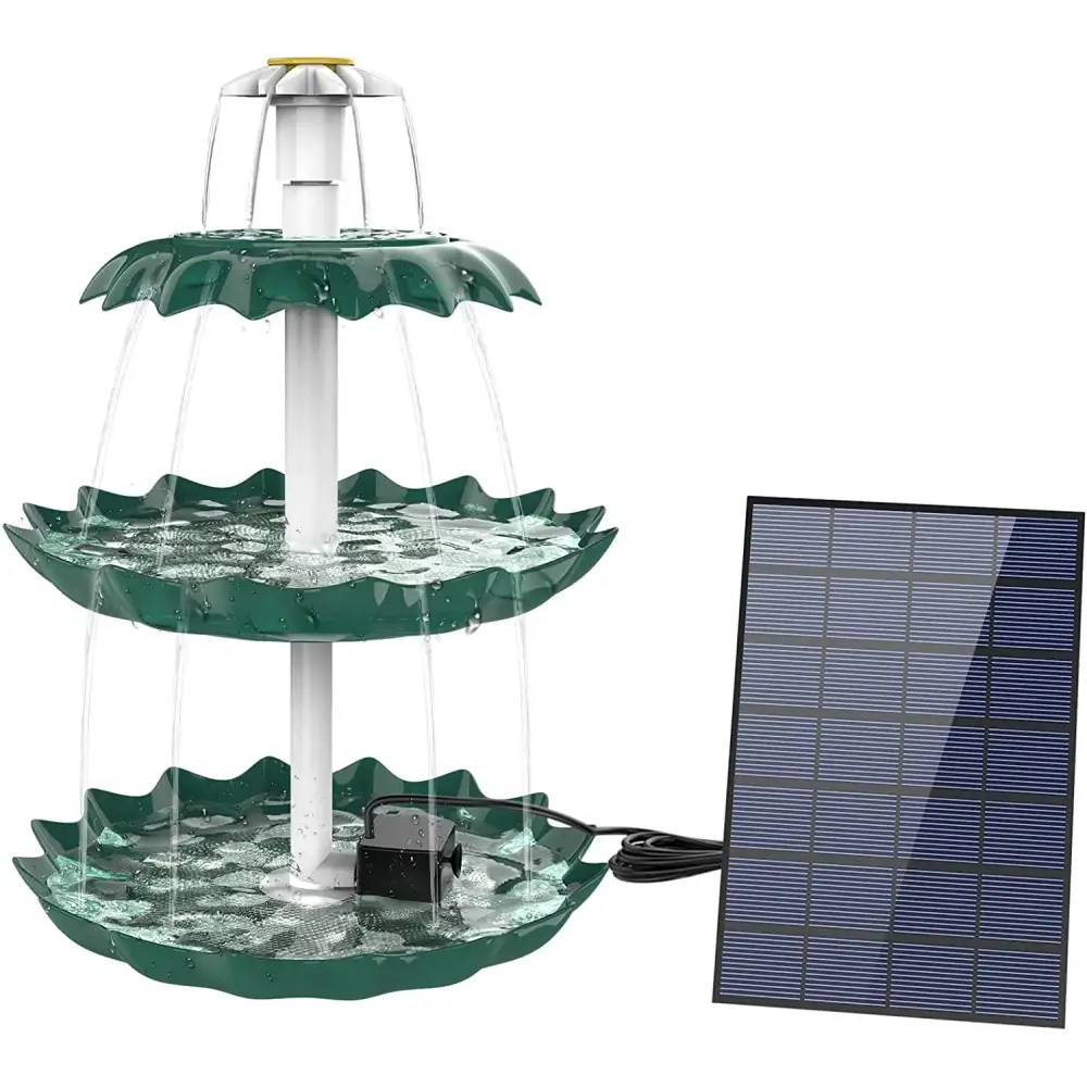 3-Tier Bird Bath with Detachable DIY Solar Fountain with 25W Pump - Green - SS