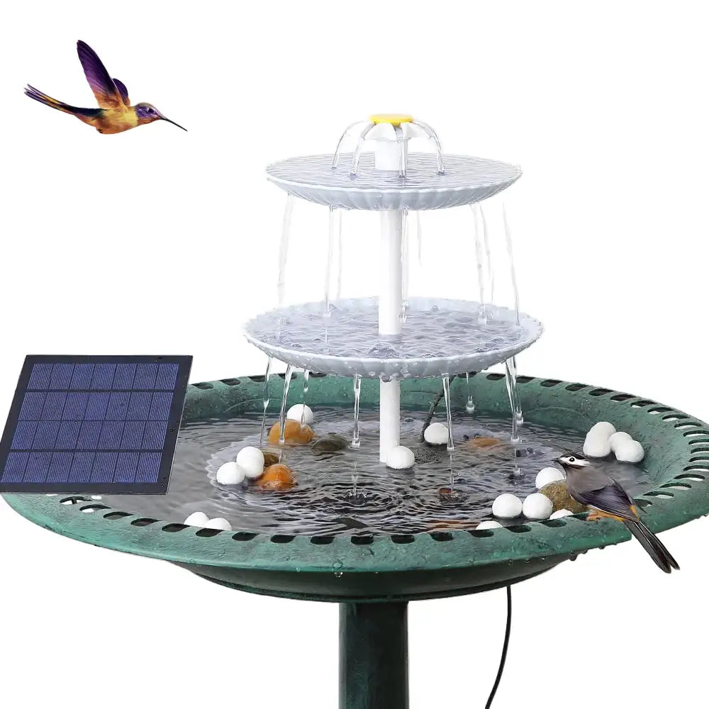 3-Tier Bird Bath with Detachable DIY Solar Fountain with 25W Pump - Sky Blue - SS