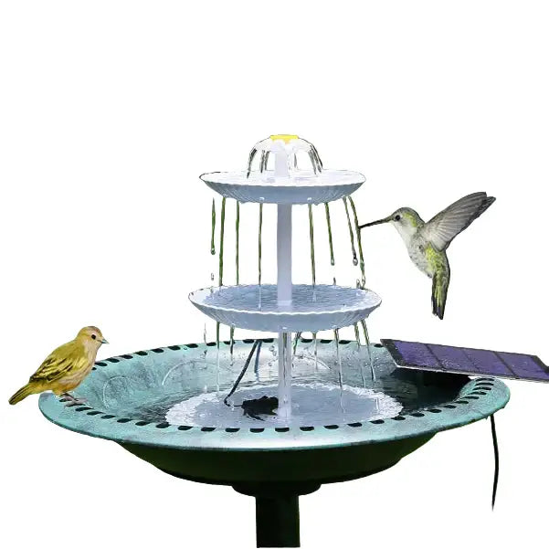 3-Tier Bird Bath with Detachable DIY Solar Fountain with 25W Pump - SS