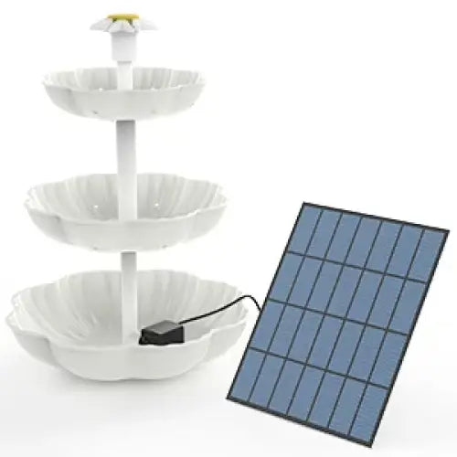 3-Tier Bird Bath with Detachable DIY Solar Fountain with 25W Pump - SS